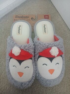 dearfoams Gray Plush Slide Slippers